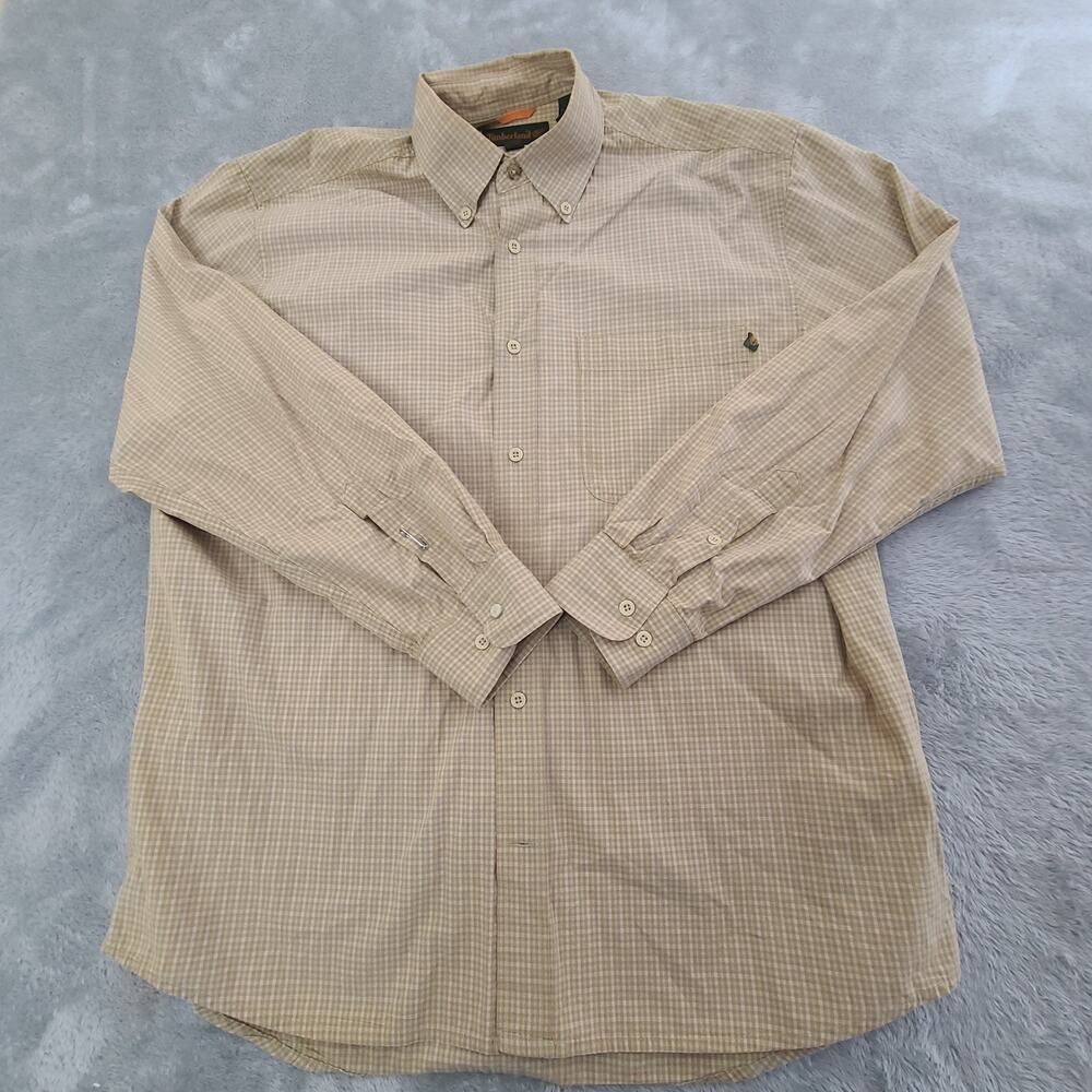 TIMBERLAND MENS GREY MAROON PLAID BUTTON UP DRESS SHIRT SIZE LARGE